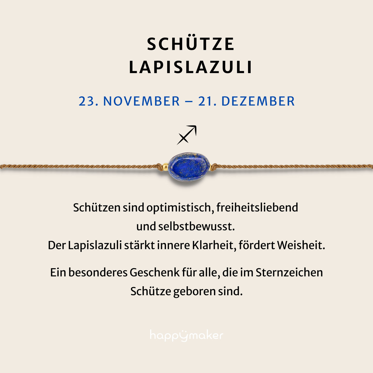 Geburtsstein Armband Dezember Schütze mit echtem Lapislazuli