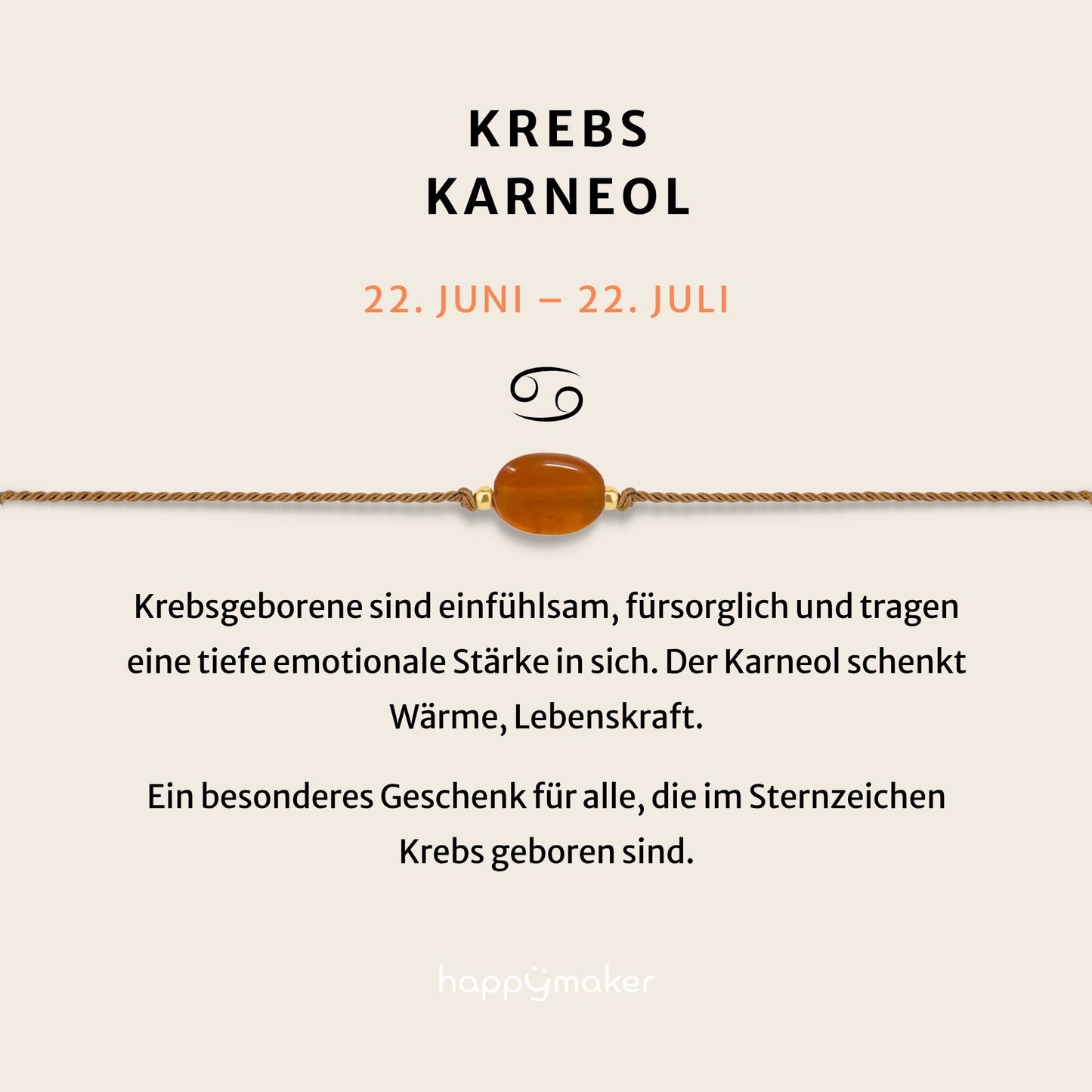 Geburtsstein Armband Juli Krebs mit echtem Karneol
