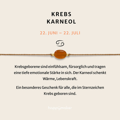 Geburtsstein Armband Juli Krebs mit echtem Karneol