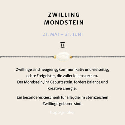 Geburtsstein Armband Juni Zwilling mit echtem Mondstein