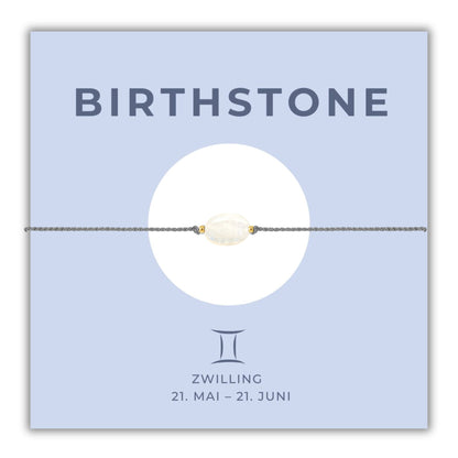 Geburtsstein Armband Juni Zwilling mit echtem Mondstein