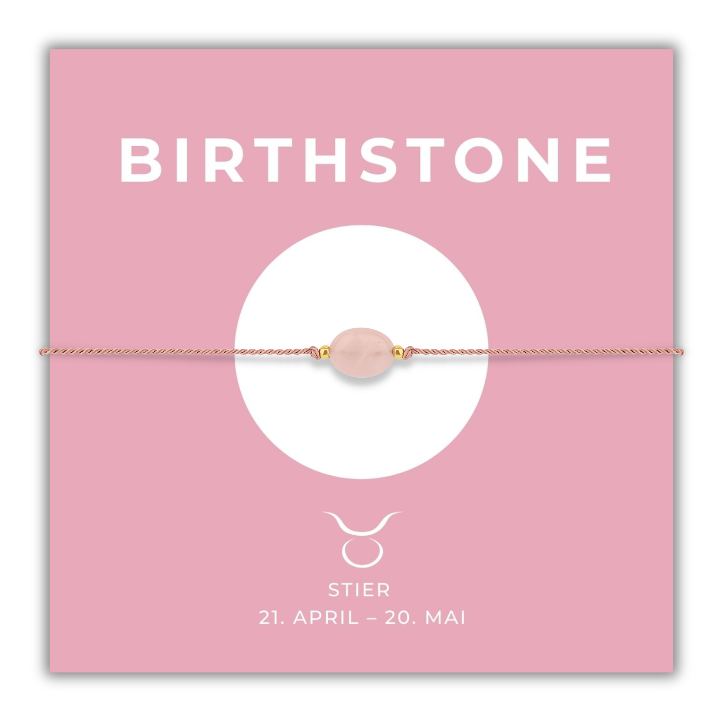 Geburtsstein Armband Mai für Stier mit echtem Rosenquarz