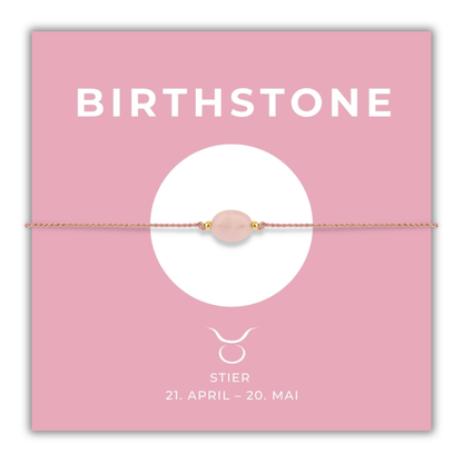 Geburtsstein Armband Mai für Stier mit echtem Rosenquarz