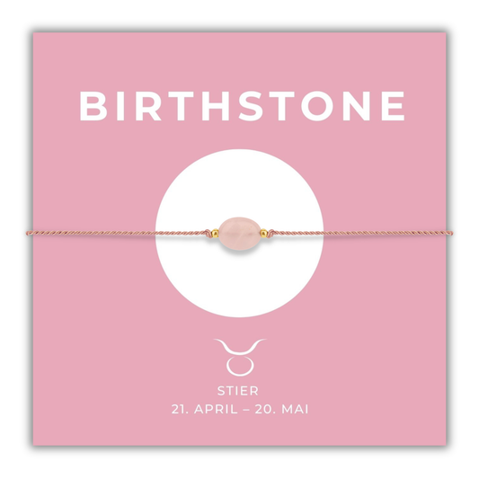 Geburtsstein Armband Mai für Stier mit echtem Rosenquarz
