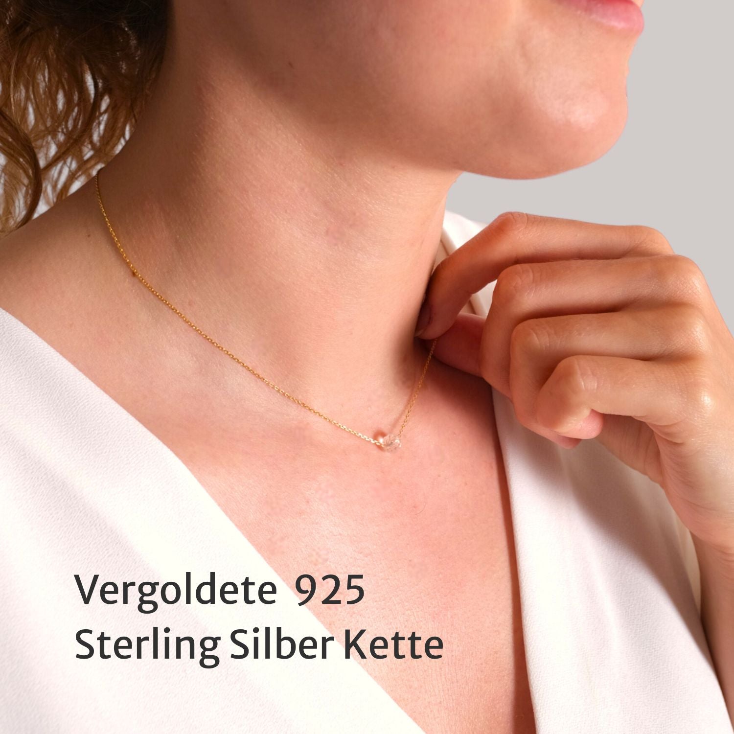 Geburtsstein Kette April mit weißem Topas für Widder aus vergoldetem Sterling Silber