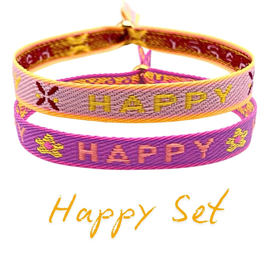 happymaker Stoffarmband mit Statement - 2er Set Happy