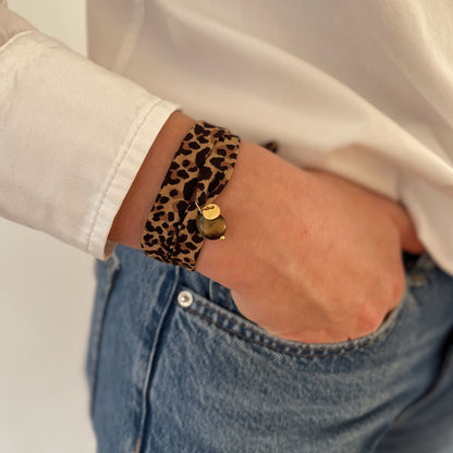 Wickelarmband und Halskette mit Leoparden Muster und Tigerauge