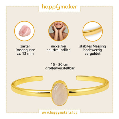 Vergoldeter Armreifen mit Rosenquarz