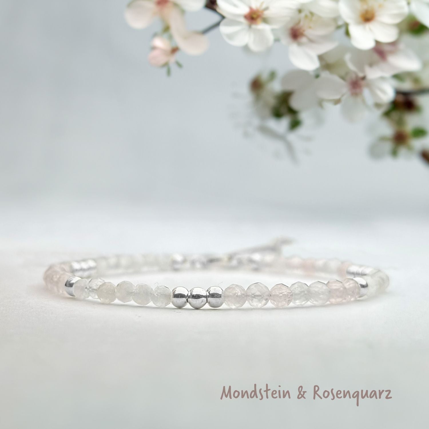 Mondstein & Rosenquarz Armband - Weihnachtsgeschenk