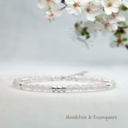 Mondstein & Rosenquarz Armband - Weihnachtsgeschenk
