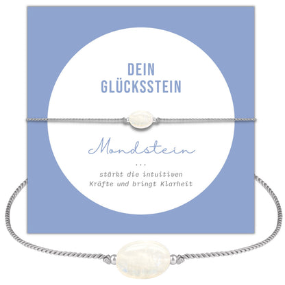 mondstein armband mit silber perlen und geschenkkarte