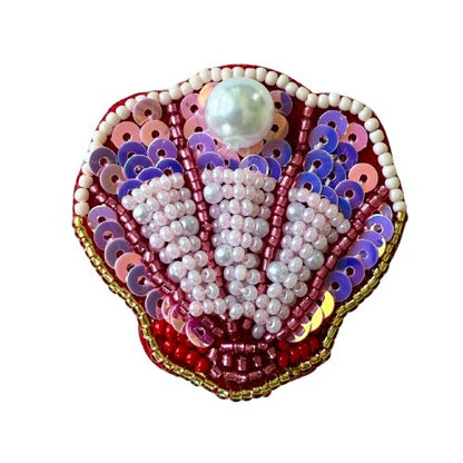Brosche Perlen und Pailletten - Muschel