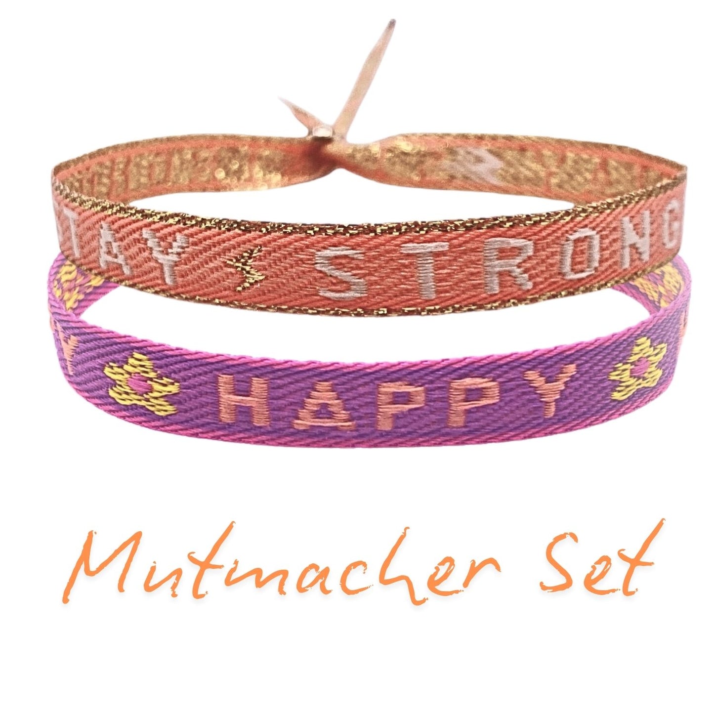 happymaker Stoffarmband mit Statement - Mutmacher Set Stay Strong & Happy