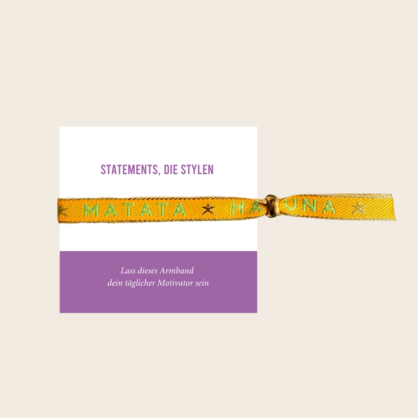 gelbes Statement Armband mit Aufschrift Hakuna Matata, verstellbares, wasserfestes Stoffarmband für Alltag und Freizeit