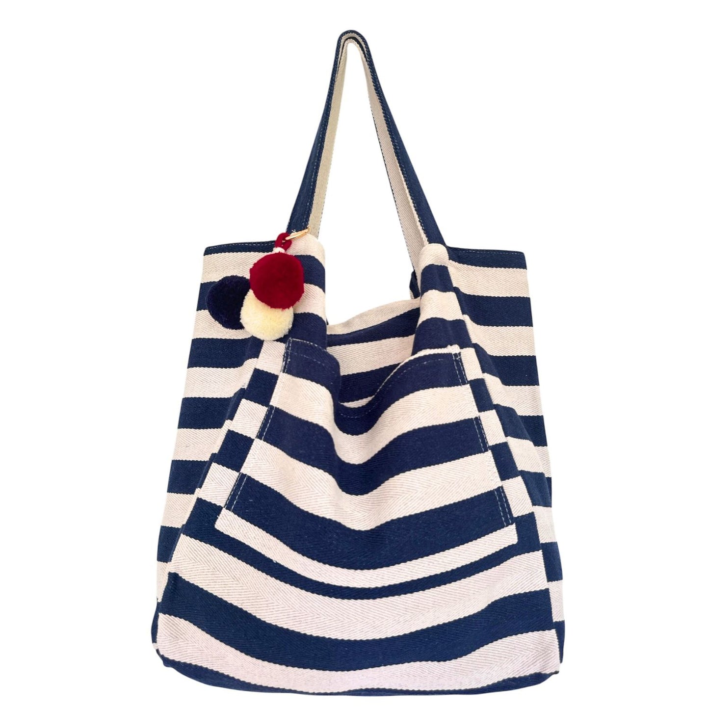 Badetasche XXL - blau-weiss gestreift mit Pompom