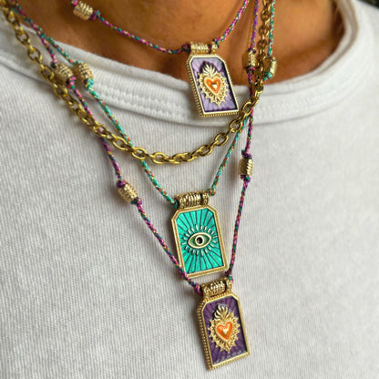 Boho Kette mit Taro Anhänger und Blumen