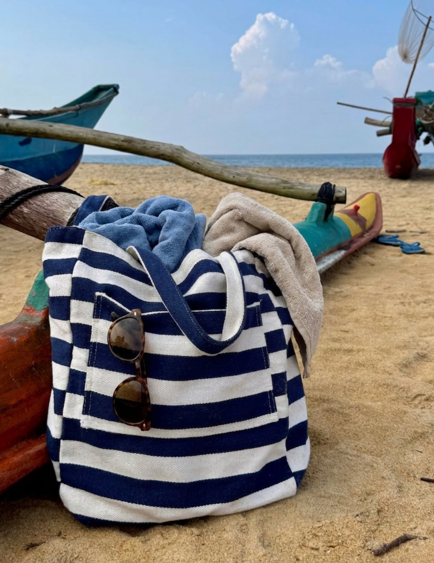 Badetasche XXL - blau-weiss gestreift