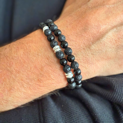 Männerarmband Schwarz – Turmalin, Lavastein & Sterling Silber
