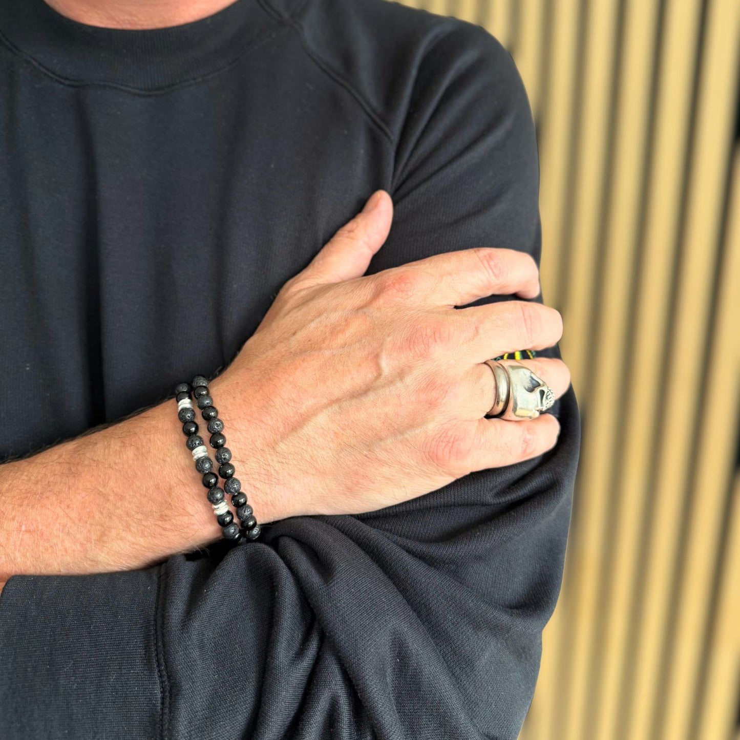 Männerarmband Schwarz – Turmalin, Lavastein & Sterling Silber