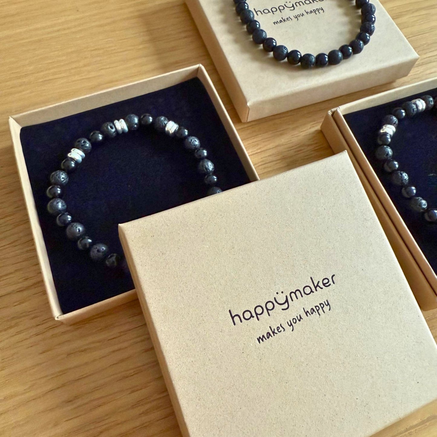 Männerarmband Schwarz – Turmalin, Lavastein & Sterling Silber