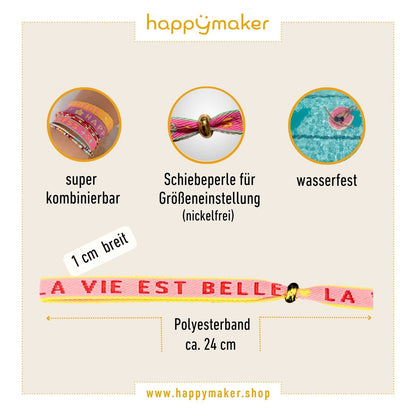 happymaker Stoffarmband mit Statement - Das Leben ist schön