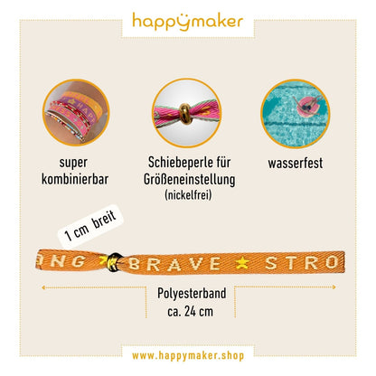 happymaker Stoffarmband mit Statement - Strong Brave