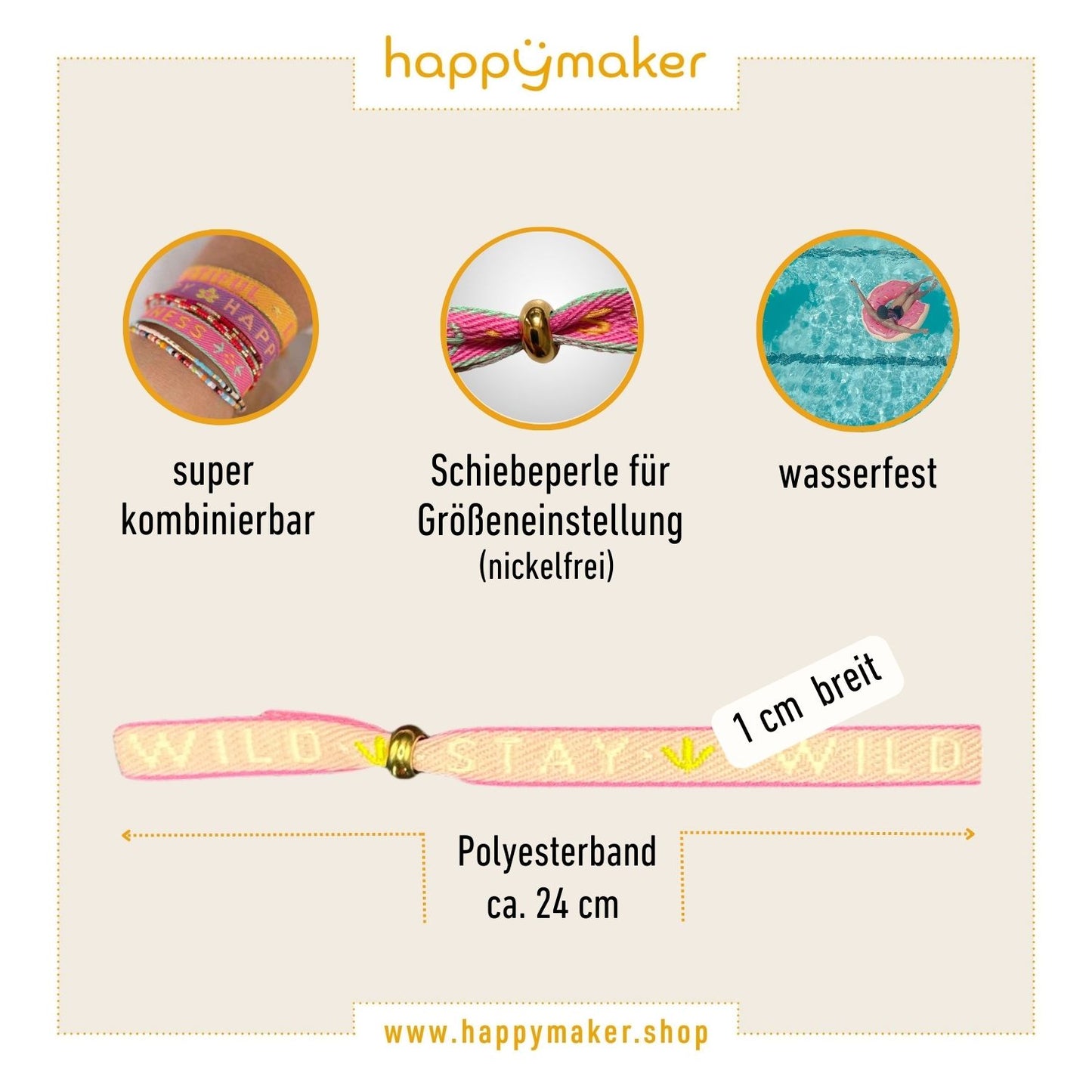 happymaker Stoffarmband mit Statement - Stay Wilde