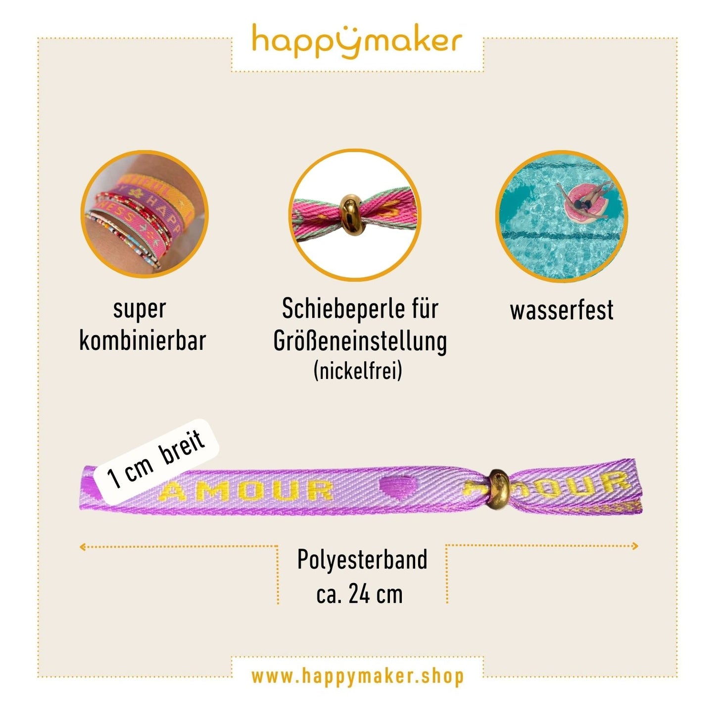 happymaker Stoffarmband mit Statement - Amour