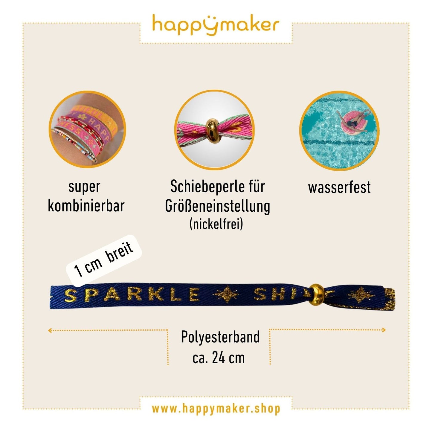 happymaker Stoffarmband mit Statement - Sparkle Shine