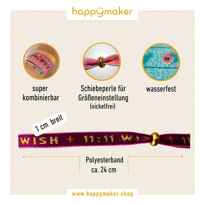 happymaker Stoffarmband mit Statement - Wish 11 : 11