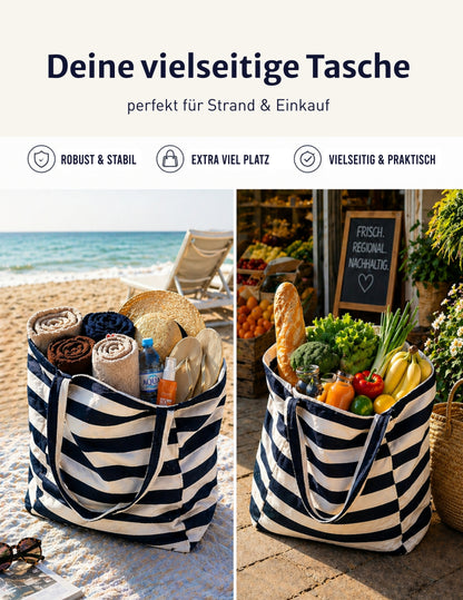 Badetasche XXL - blau-weiss gestreift