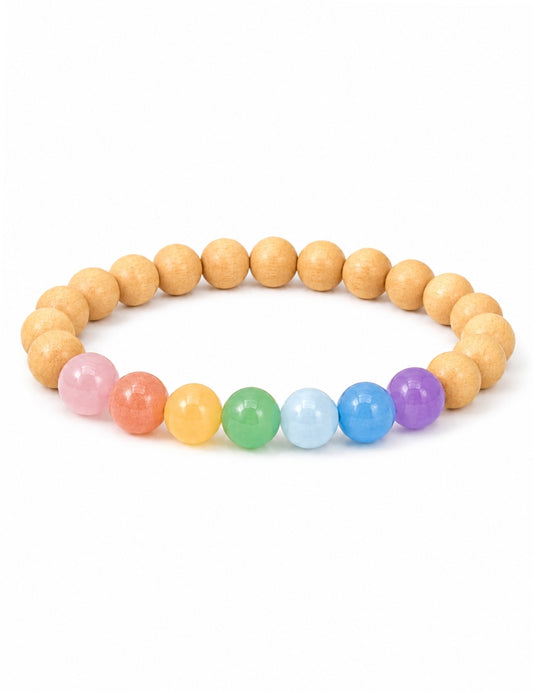 Chakra Armband mit hellen Sandelholzperlen