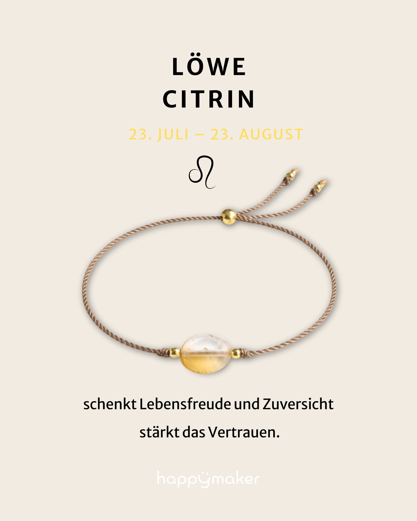Geburtsstein Armband August Löwe mit echtem Citrin