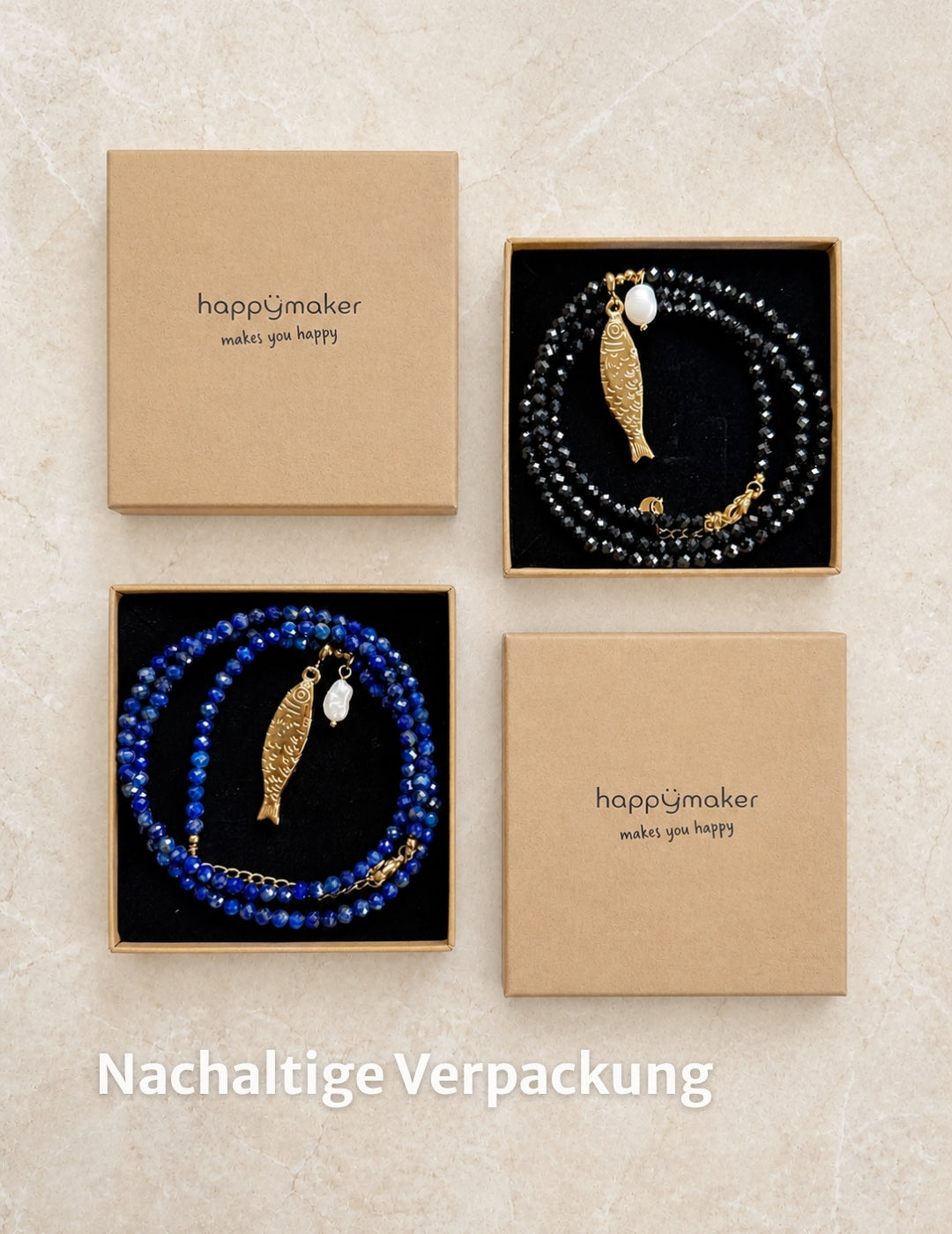 Tumalin Kette mit Anhänger - goldener Fisch & Süsswasserperle