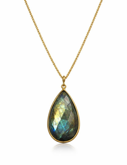 Lange Gold Kette mit Labradorit Anhänger