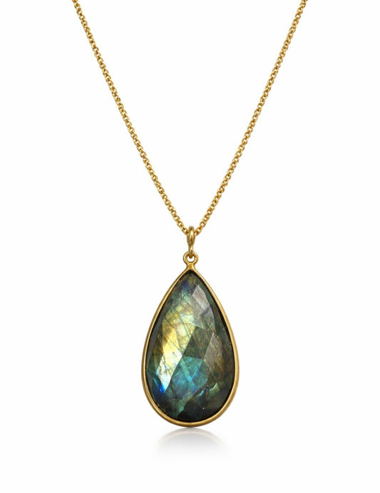 Lange Gold Kette mit Labradorit Anhänger