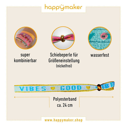 happymaker Stoffarmband mit Statement - Good Vibes hellblau