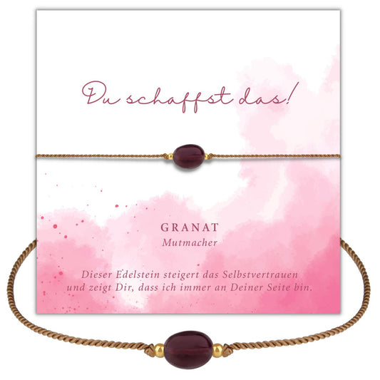 granat armband mit geschenkarte auf der du schaffst das steht