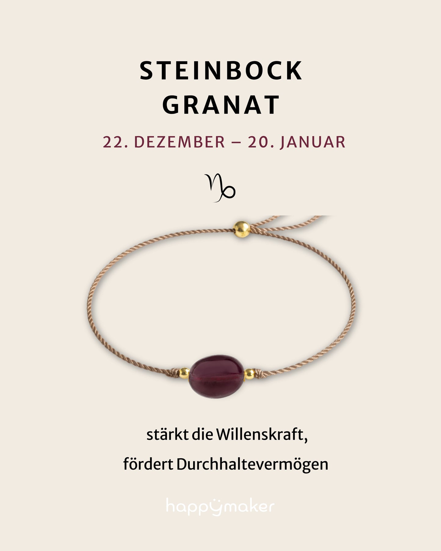 Geburtsstein Armband Januar für Steinbock mit echtem Granat