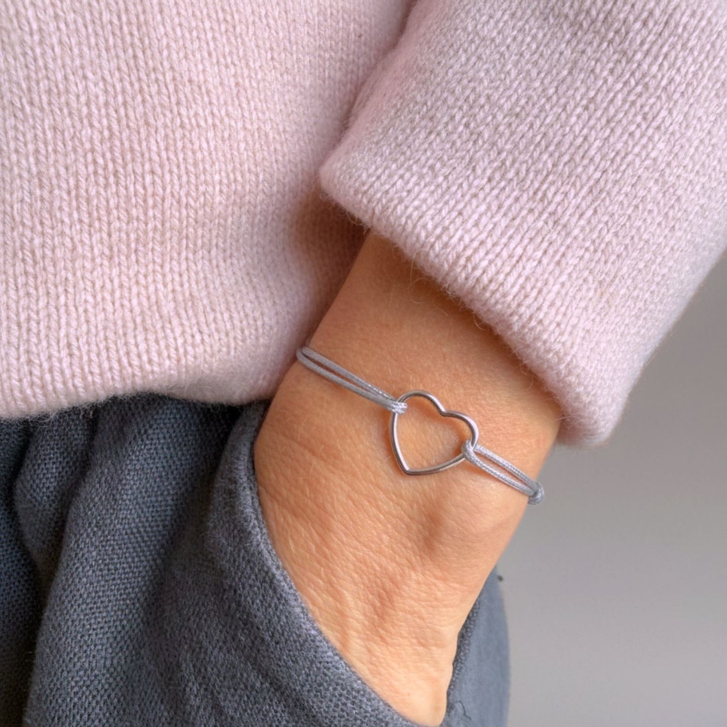 Armband mit Anhänger grau - 925 Sterling Silber Herz