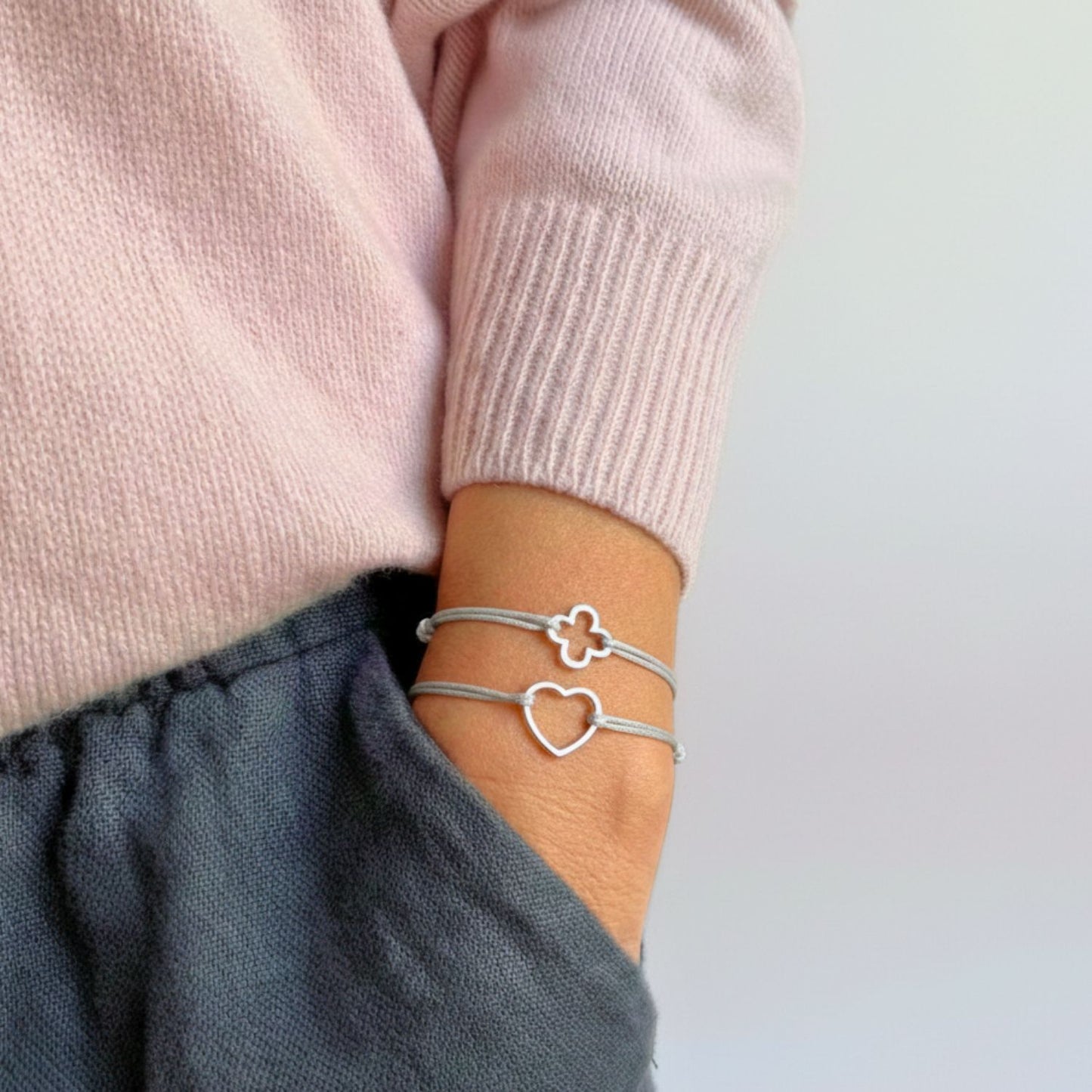 Armband mit Anhänger grau - 925 Sterling Silber Herz