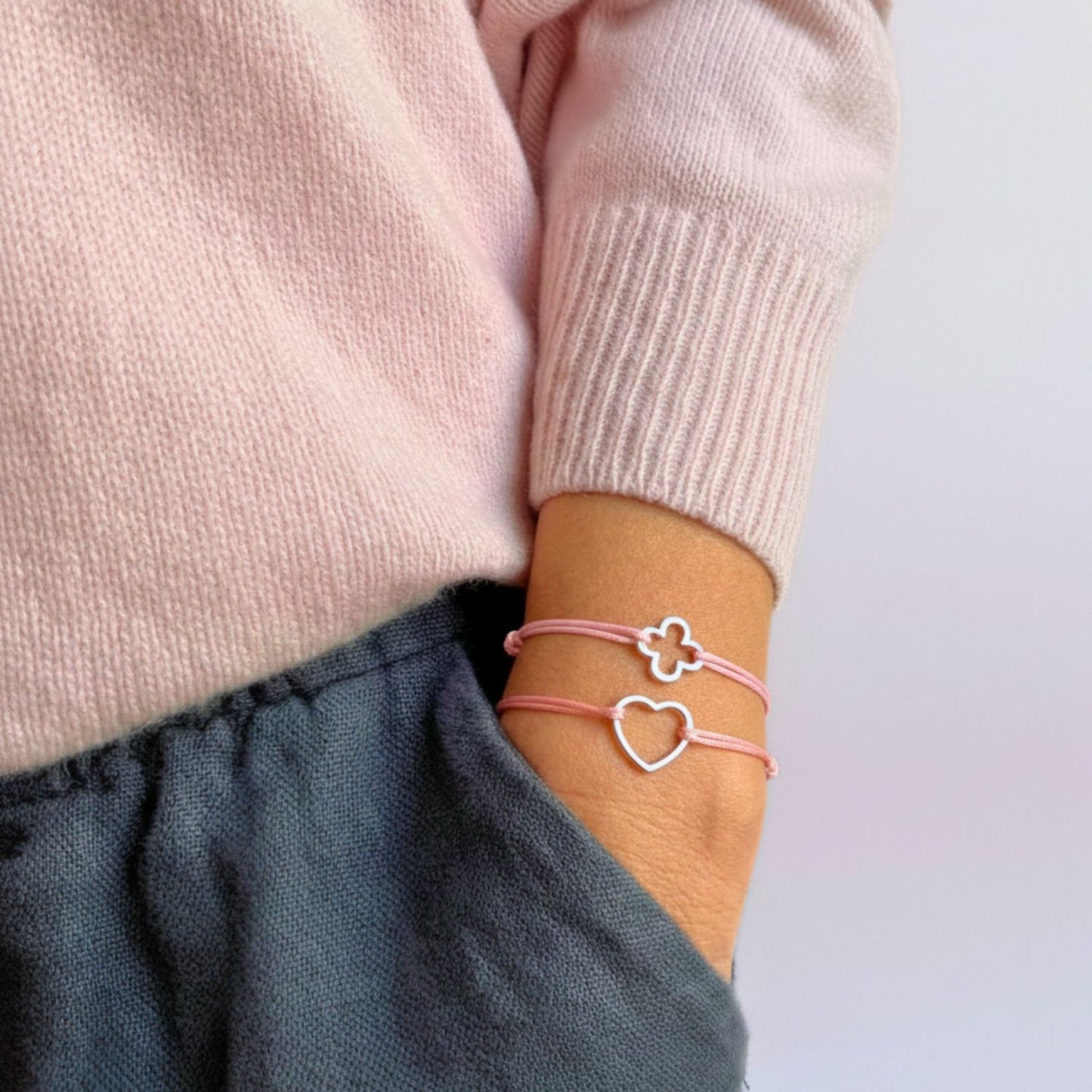 Armband mit Anhänger rosa - 925 Sterling Silber Herz