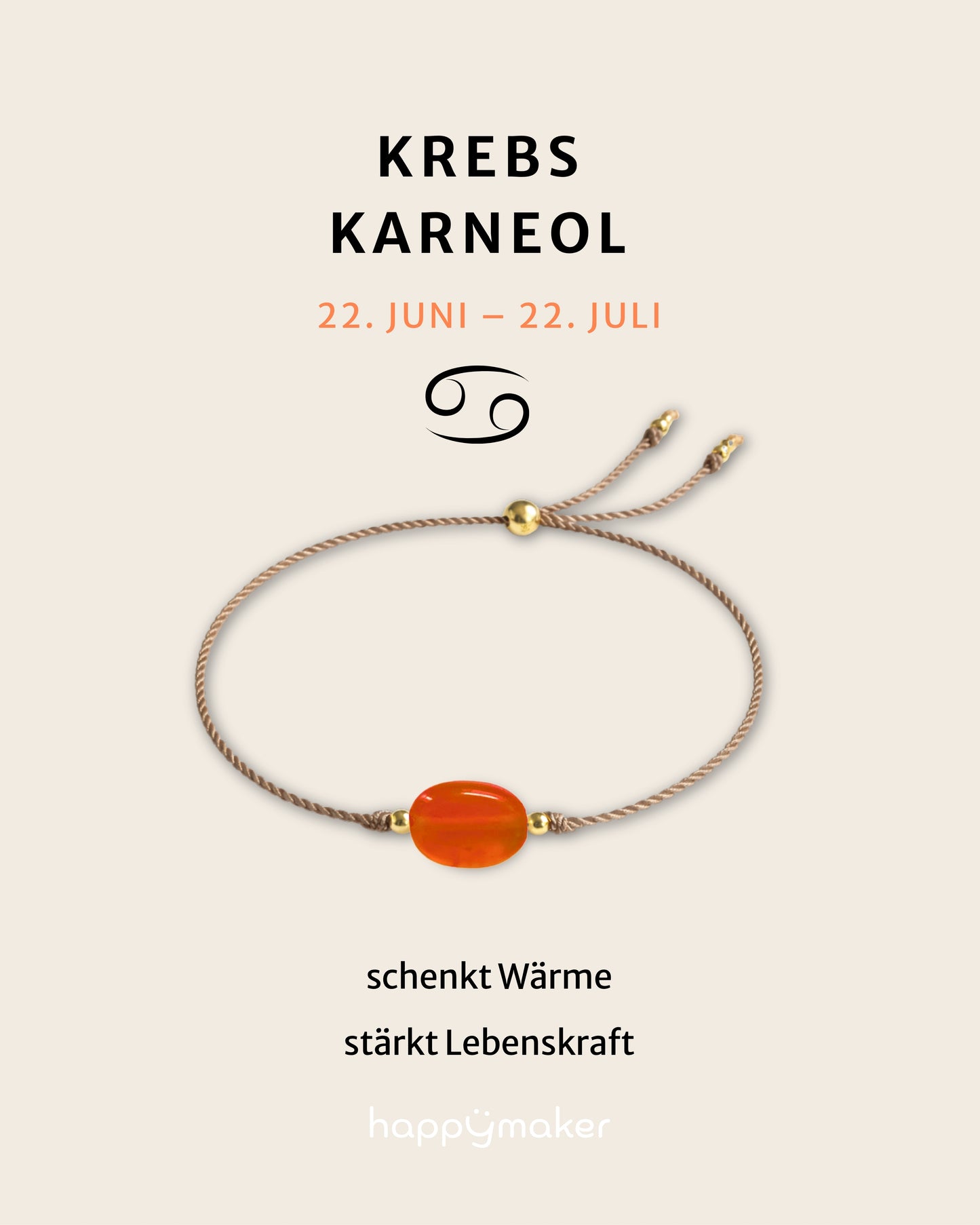 Geburtsstein Armband Juli Krebs mit echtem Karneol