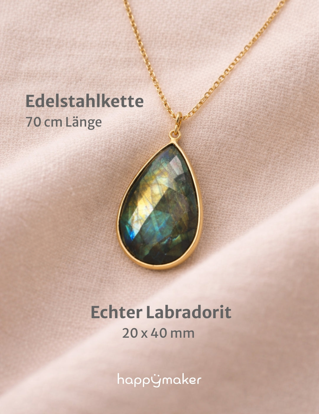 Lange Gold Kette mit Labradorit Anhänger