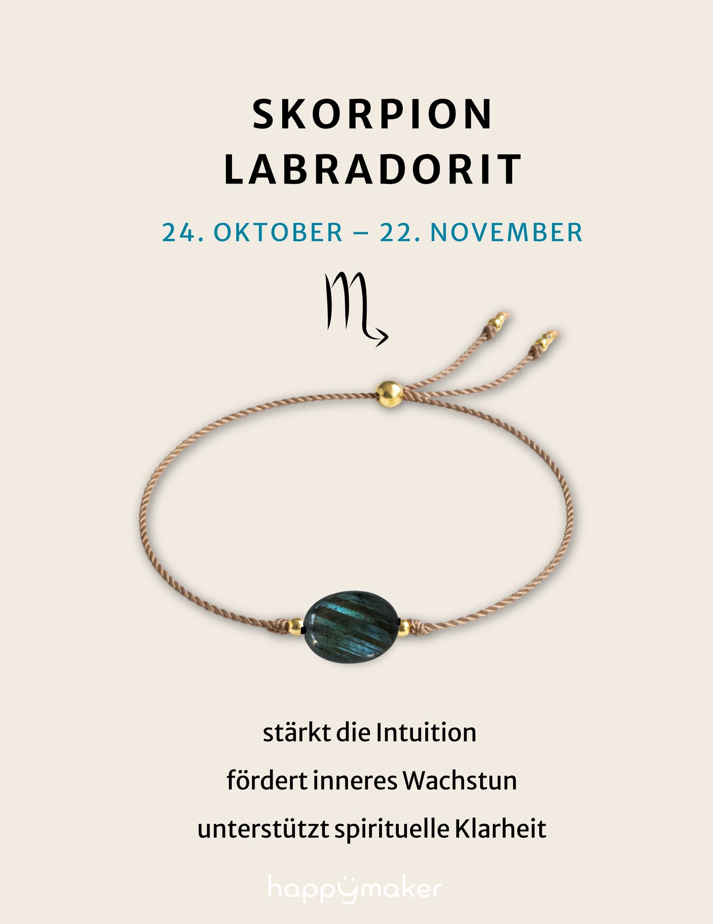 Geburtsstein Armband November Skorpion mit echtem Labradorit