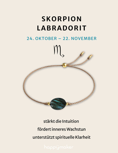 Geburtsstein Armband November Skorpion mit echtem Labradorit