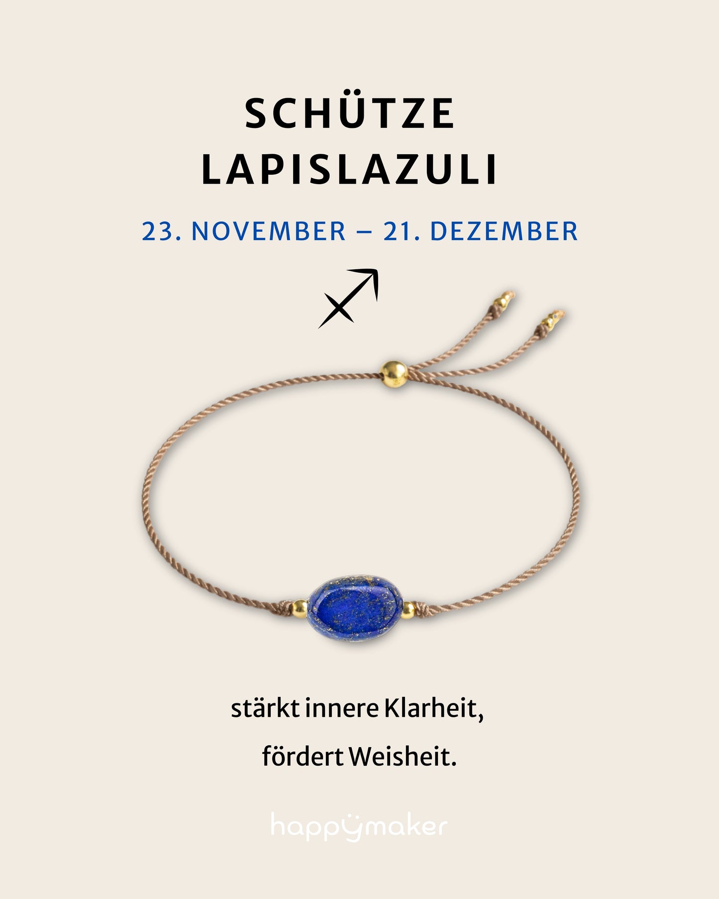 Geburtsstein Armband Dezember Schütze mit echtem Lapislazuli