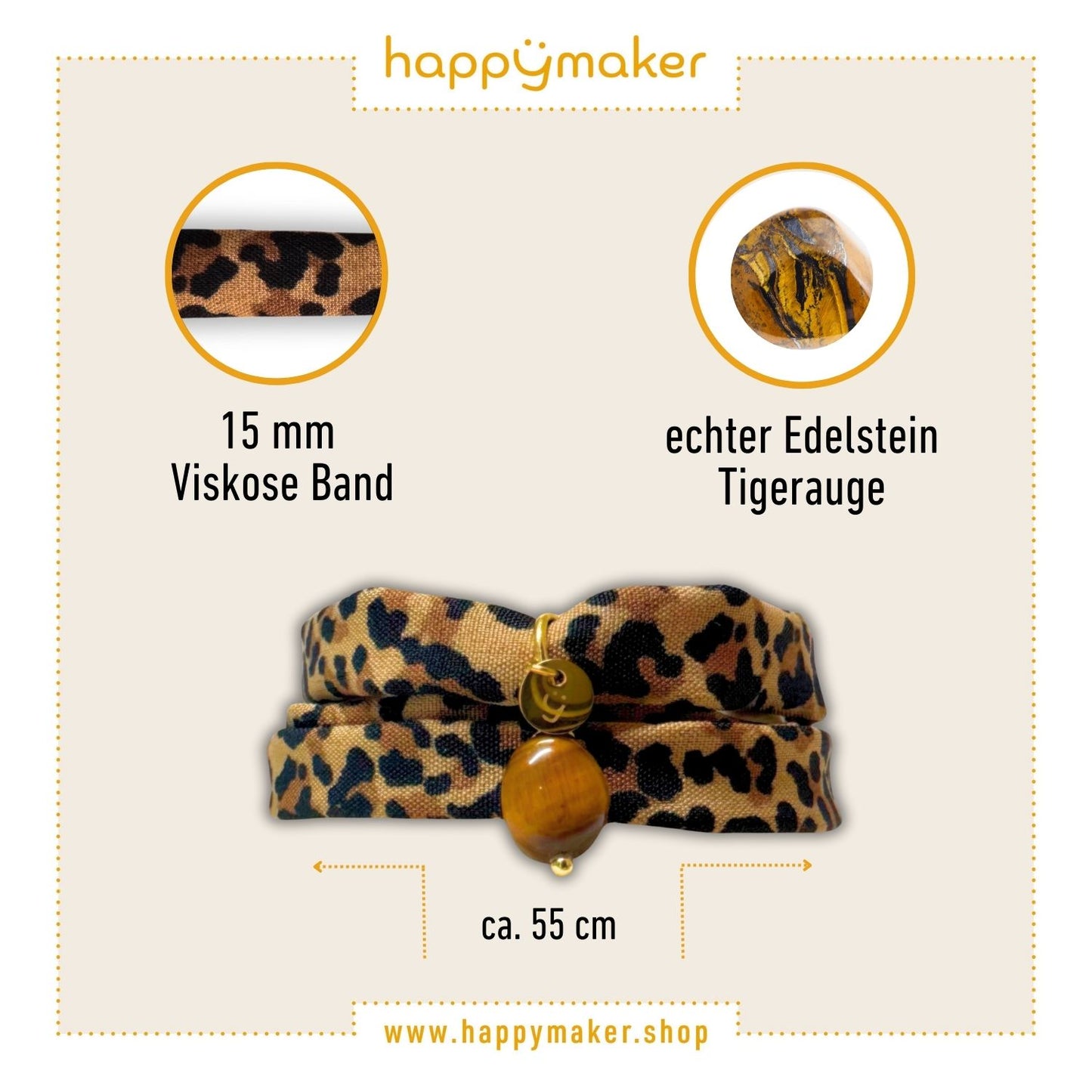 Wickelarmband und Halskette mit Leoparden Muster und Tigerauge