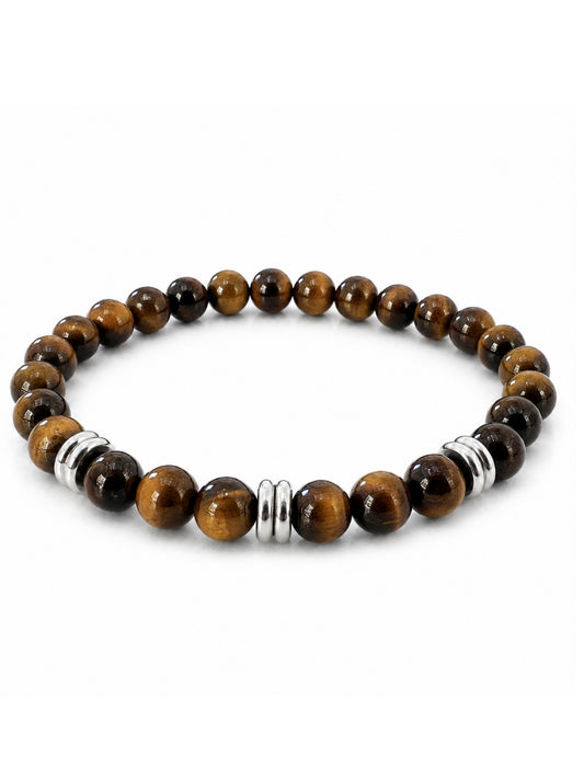 Männerarmband Tigerauge 8 mm mit Edelstahl