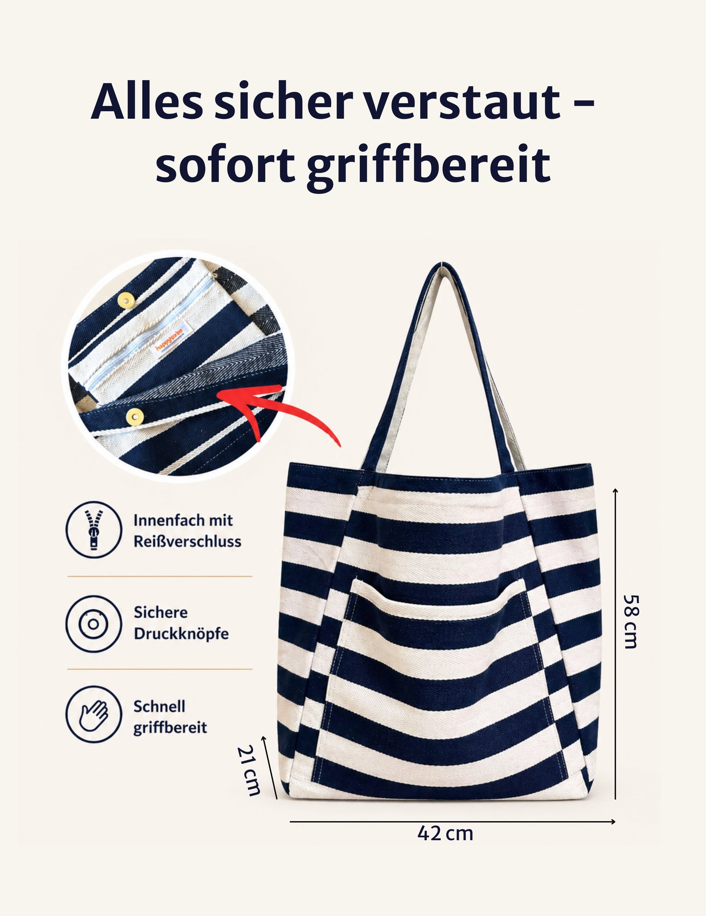 Badetasche XXL - blau-weiss gestreift